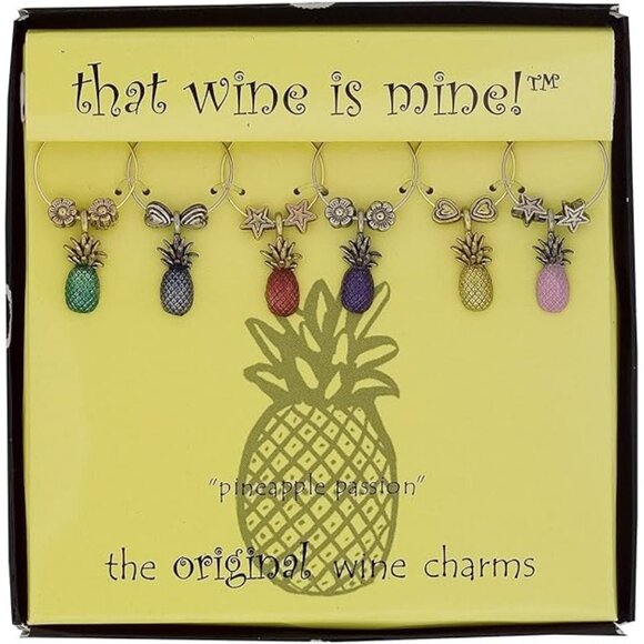 That Wine is Mine Wine Charms Pineapple Pasion 6-Piece Markers Charms Tags Glass - Picture 4 of 5
